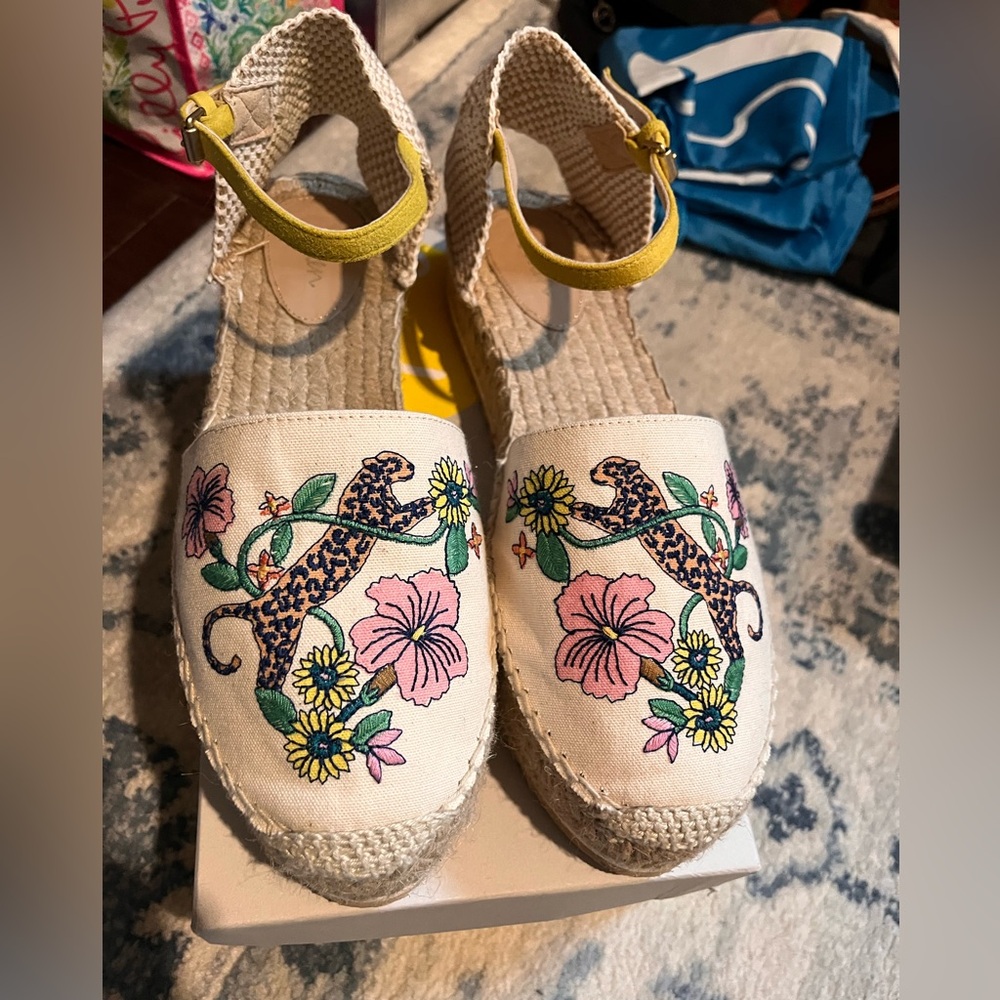 Boden Leopard & Floral Embroidered Espadrilles